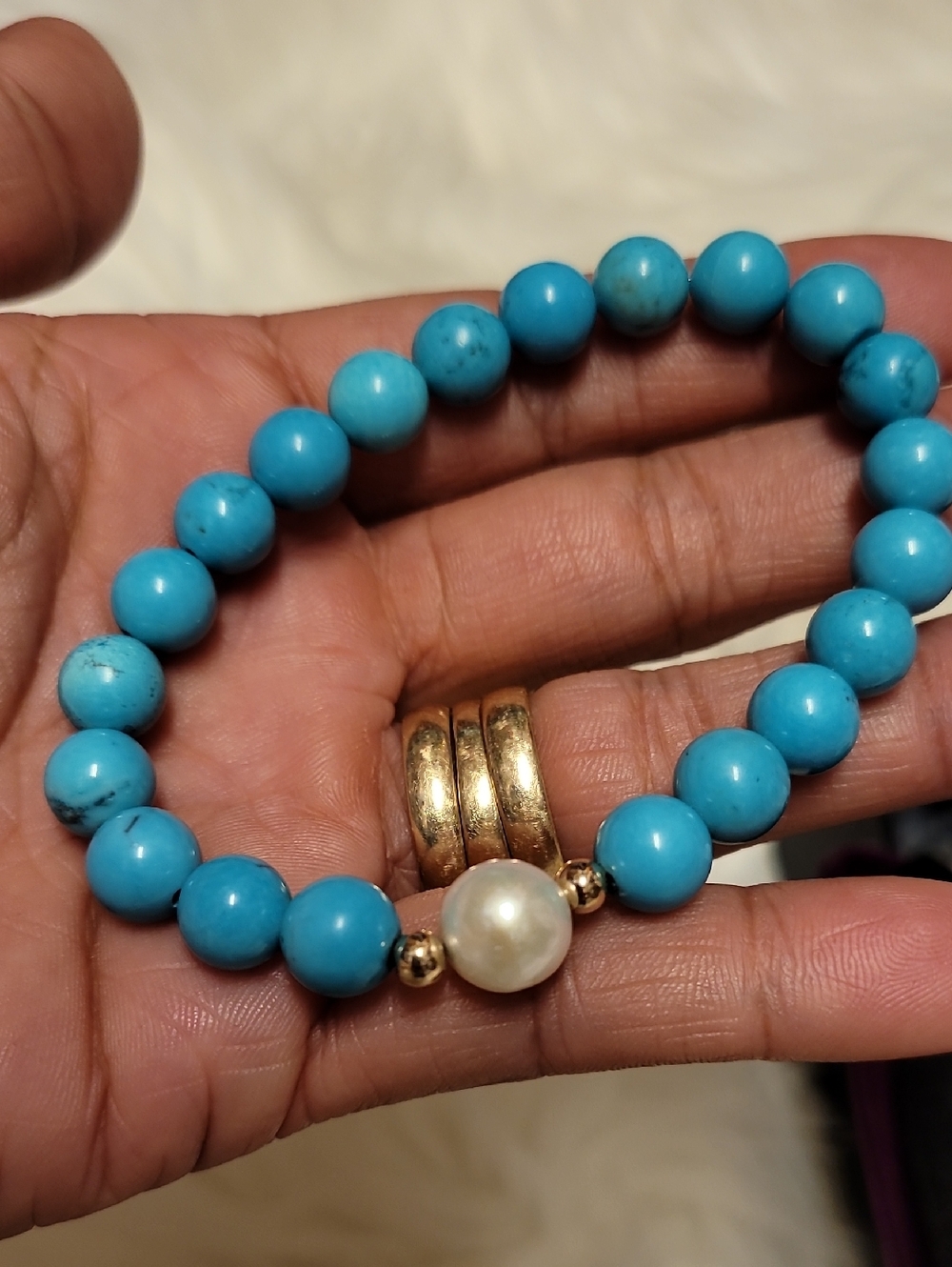 14k Beads Genuine Torquise Bracelet - Picture 3 of 4